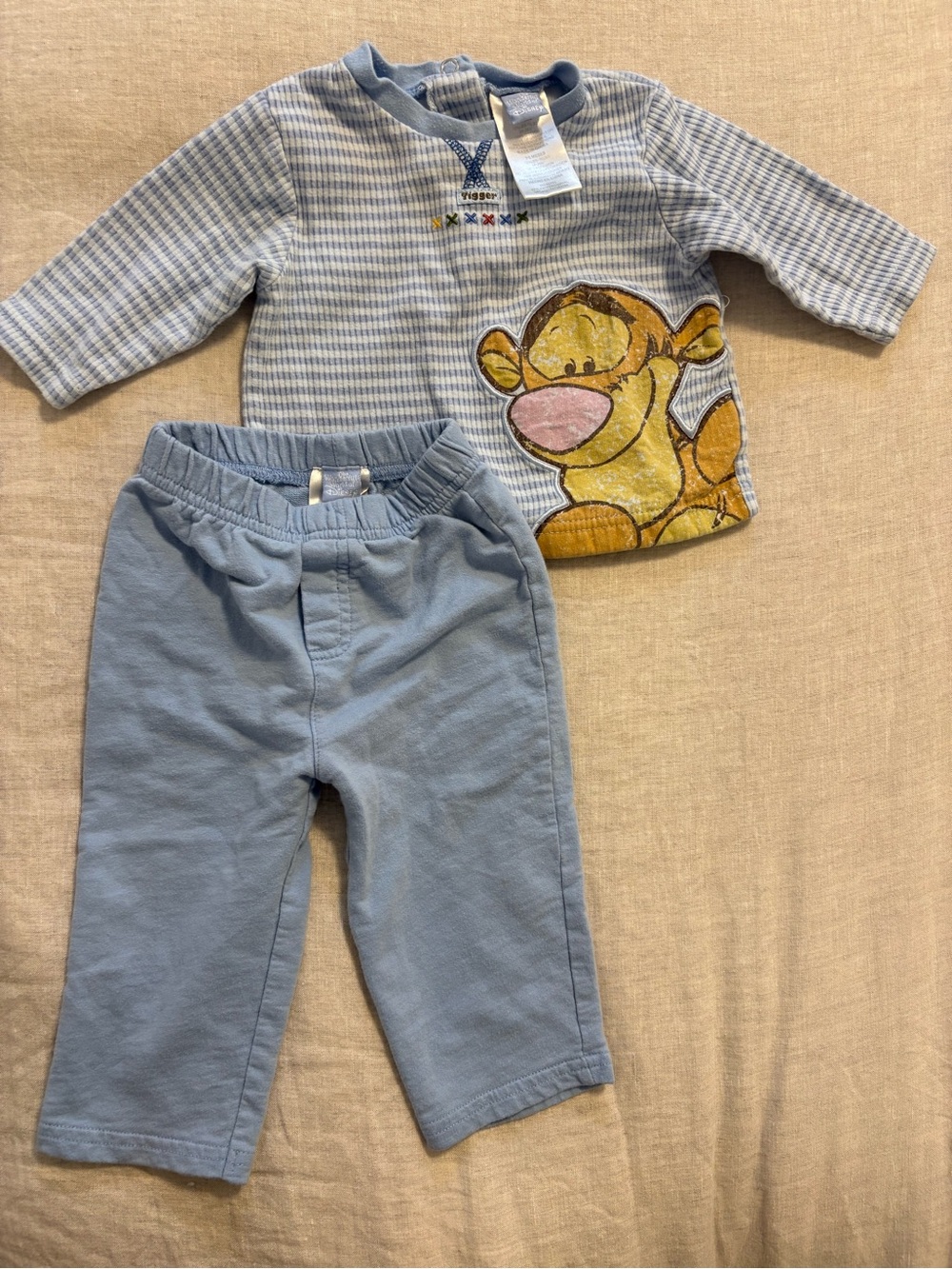 Vintage Disney Tigger 2-Piece Outfit Set 3-6 Months Blue Stripe Long Sleeve